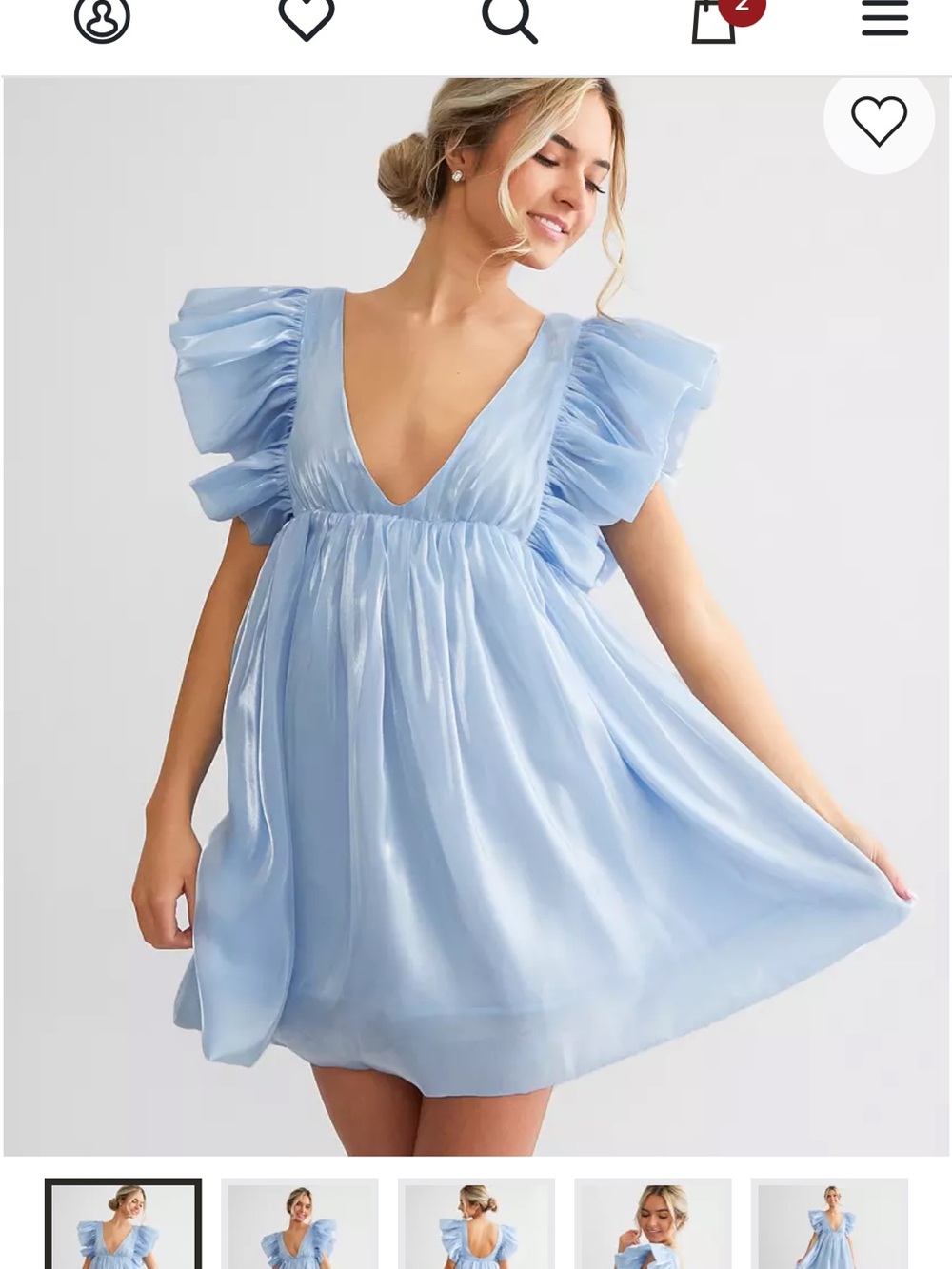 Storia Powder Blue V-Neck Ruffled Sleeve Mini Dress